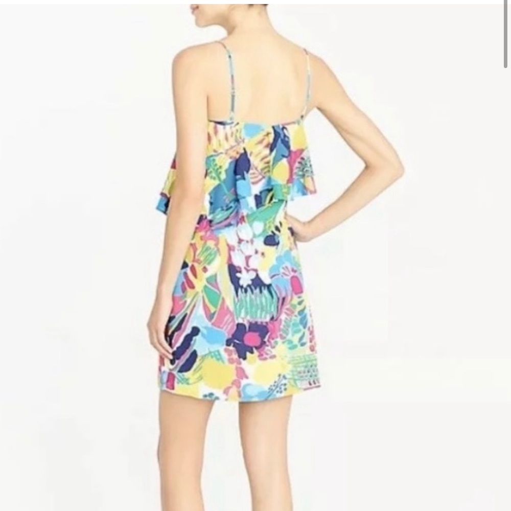 JCrew Floral Multicolor Bold Printed Spaghetti Strap Ruffle Tank Dress size 6 - Picture 3 of 12